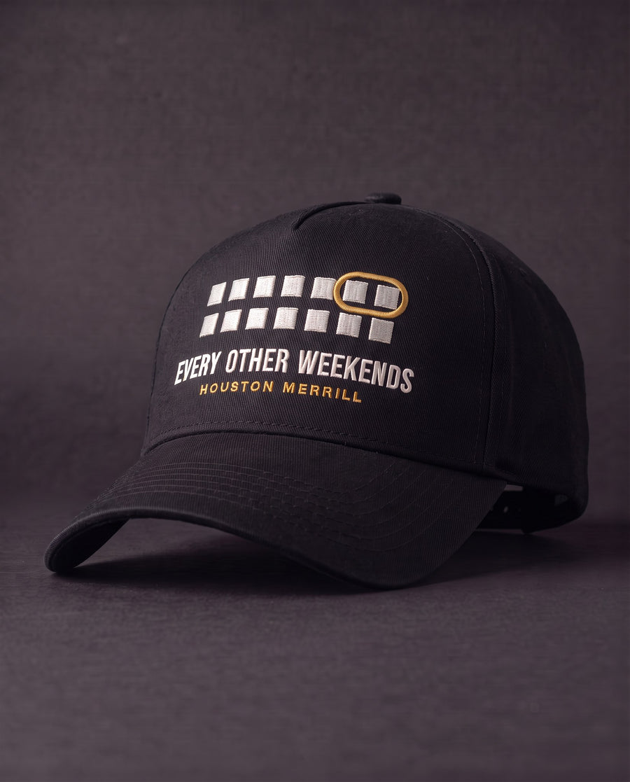 Every Other Weekends A-Frame Cap — front embroidery, calendar with one weekend circled