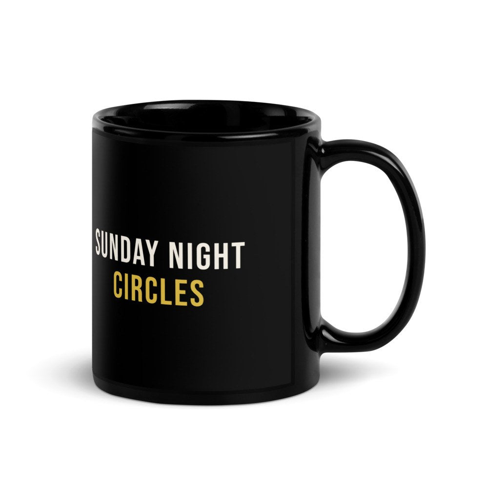 I Blame Me Black Mug — reverse, Sunday Night Circles